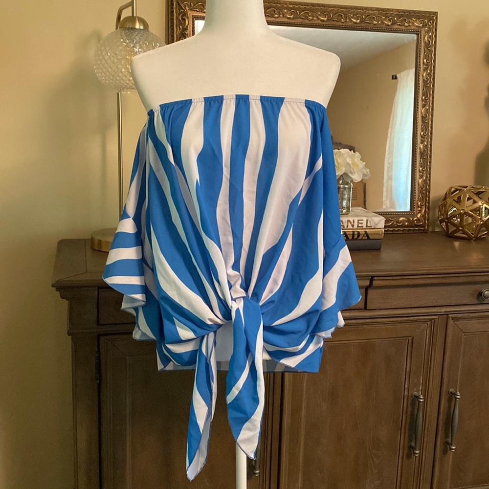Boutique Off The Shoulder Tie Blouse